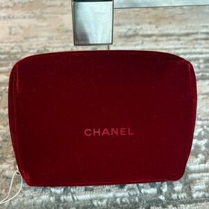 Chanel Luxurious Red Velvet Cosmetic Toiletry Pouch NWOT